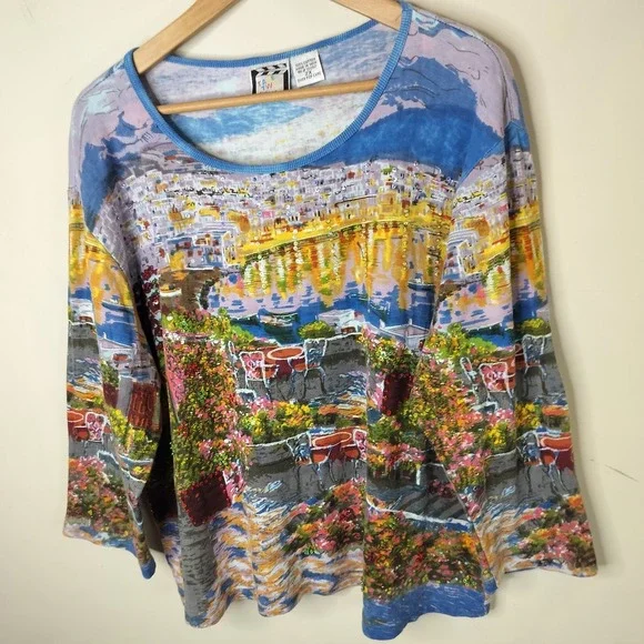 Take Two Scenic Floral Print Sequin Embellished Tee Art to Wear - Picture 4 of 11